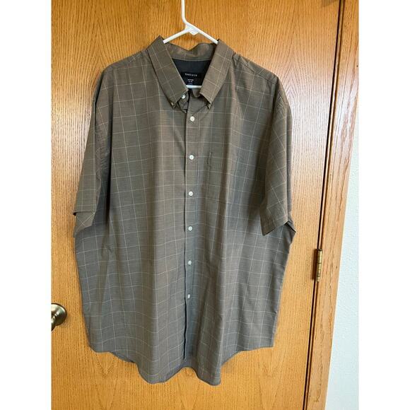 Van Heusen brown plaid short sleeve, men's size XXL 18-18 1/2 shirt - Picture 3 of 7